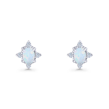 Floral Oval Stud Earring Lab Created White Opal  925 Sterling Silver Wholesale